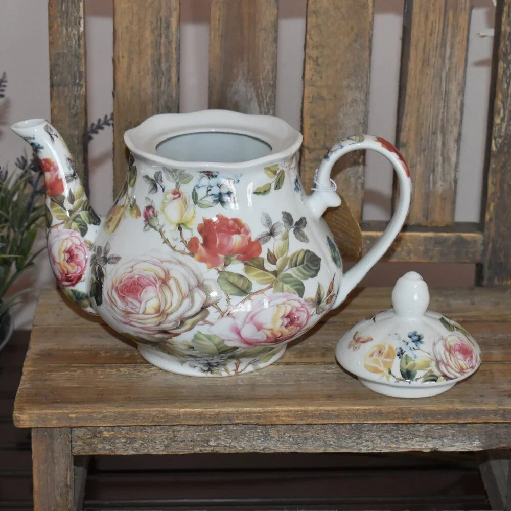 Kent Pottery Floral Rose Flower Garden Porcelain Country Cottagecore Teapot